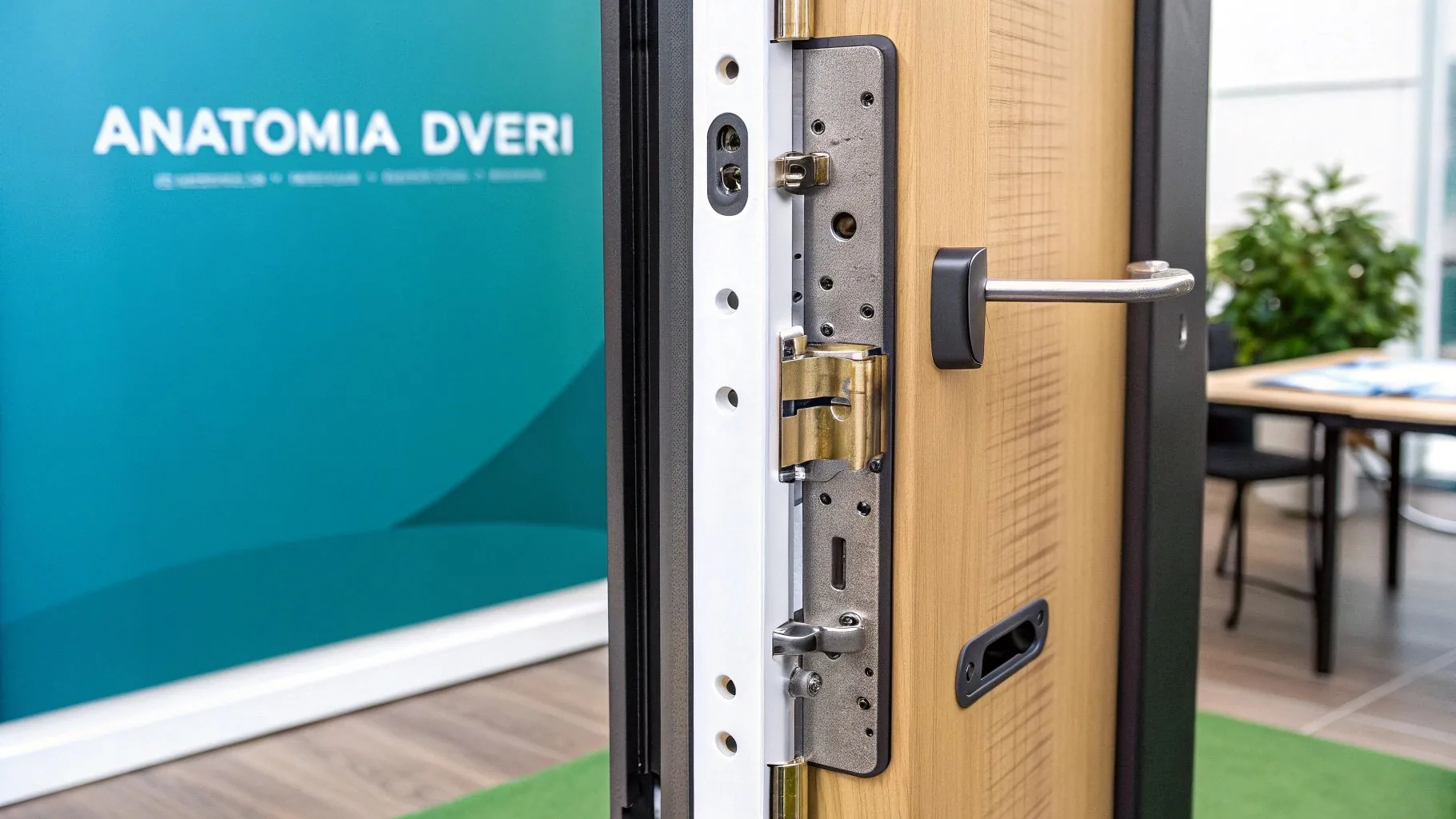 Detail bezpečnostných dverí do panelákového bytu so zámkom a kovaním